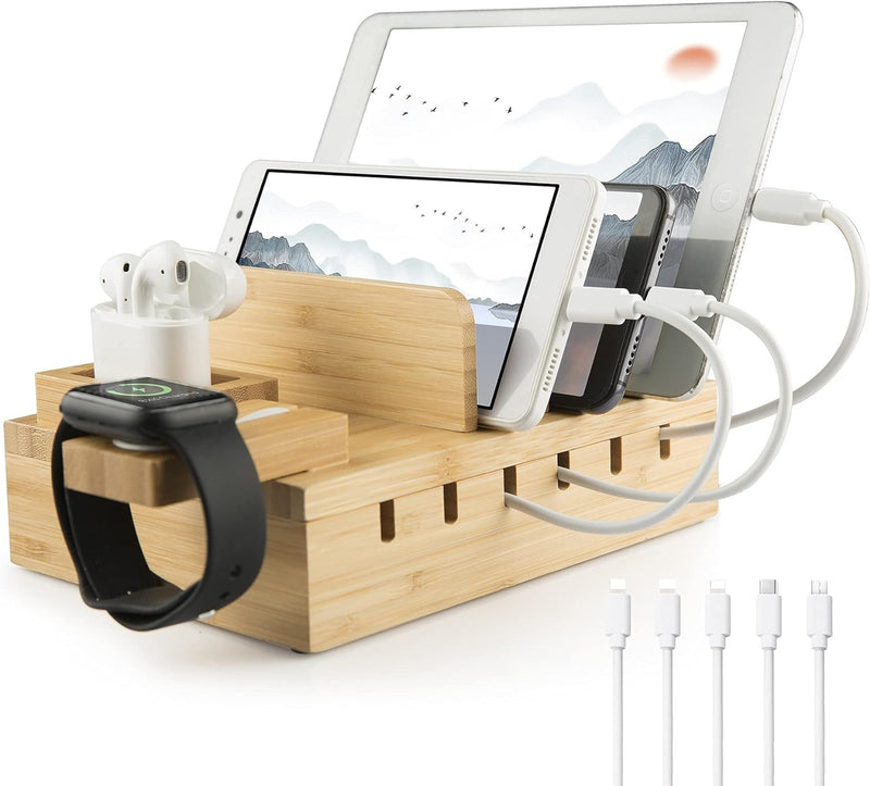 YOJA Ladestation für mehrere Geräte, Bambus, YOJA 5-Port-USB-Multi-Ladestation, Holz für Handy, Tabl