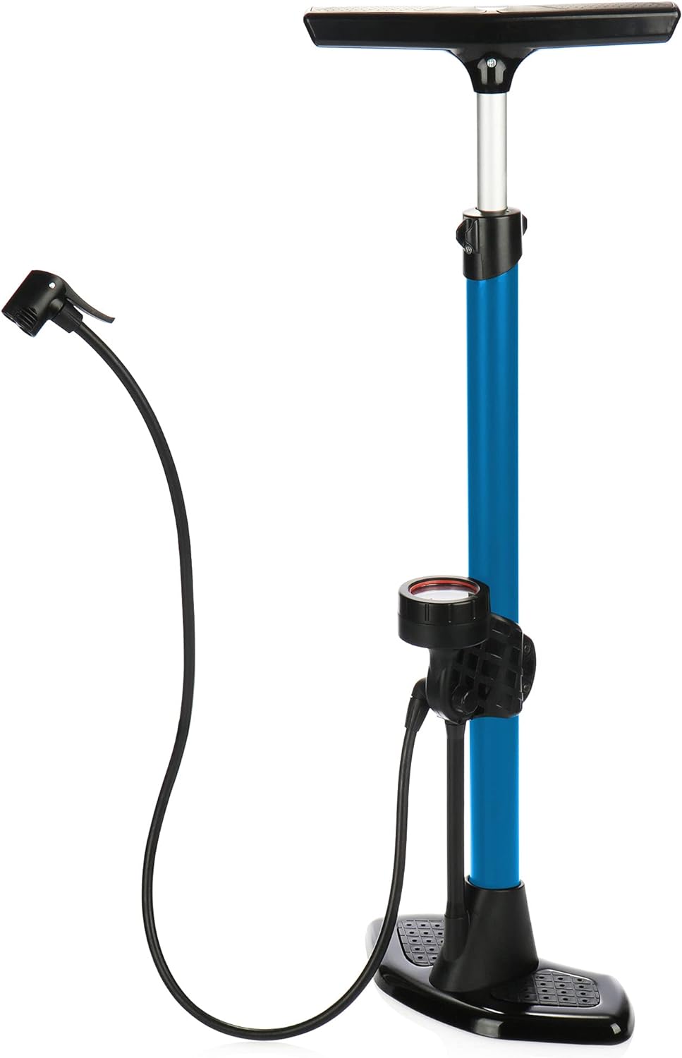 com-four® Fahrradpumpe mit Rahmenhalterung - Luftpumpe mit verschiedenen Adaptern - Ball-Pumpe für F