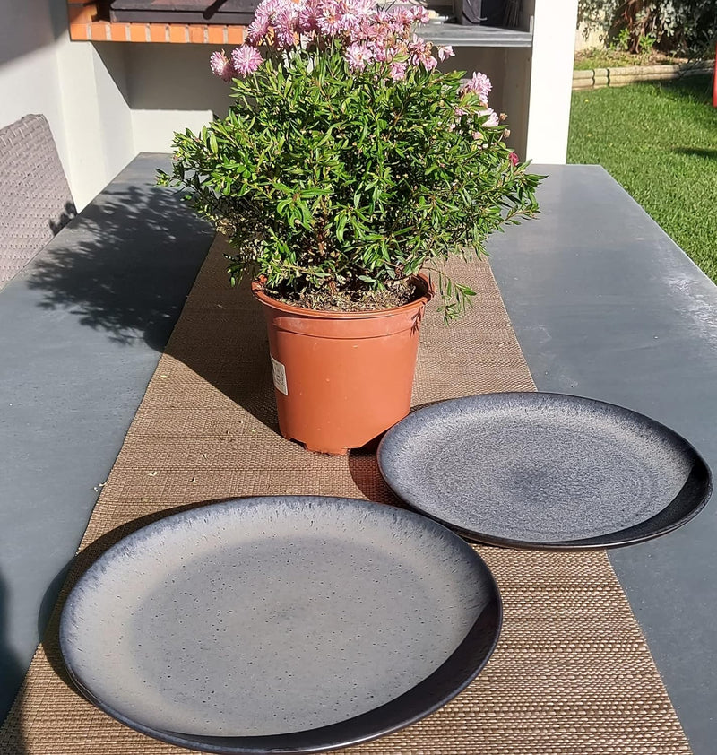 PintoCer - 2 x grosse flache Teller aus Steingut, 29 cm, Essteller für Spülmaschine und Mikrowelle,