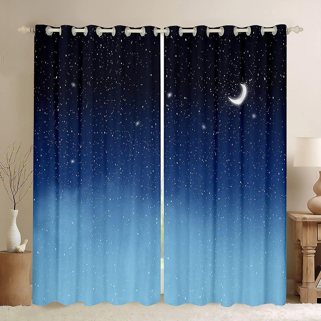 Loussiesd Blaue Galaxie Fenstervorhang 245x140cm Stern Mond Bedrucktes Vorhänge Teenager Kinder Mädc