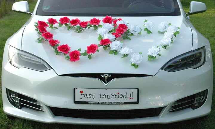 DOPPEL Herz Auto Schmuck Braut Paar Rose Deko Dekoration Autoschmuck Hochzeit Car Auto Wedding Deko
