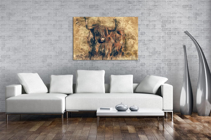 deyoli gezeichneter Stier Format: 80x60 als Leinwandbild, Motiv fertig gerahmt auf Echtholzrahmen, H