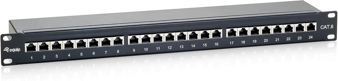 Equip Patchpanel 24x RJ45 Cat6 19" 1HE schwarz 24 Ports Schwarz, 24 Ports Schwarz