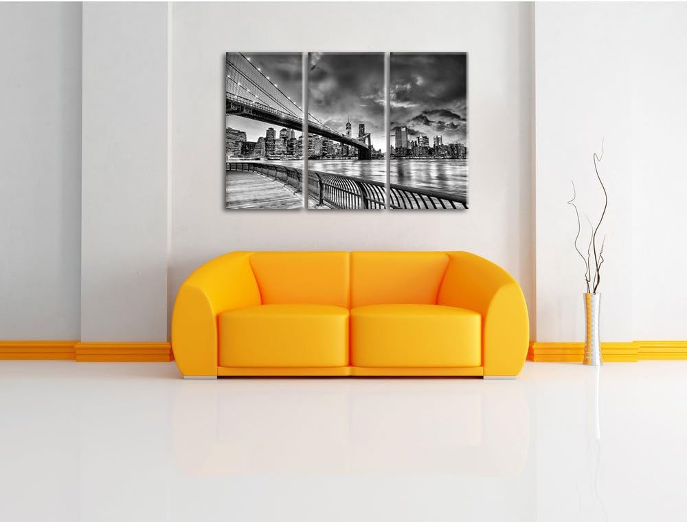 Pixxprint Monocrome, Brooklyn Bridge Park New York 3-Teiler Leinwandbild 120x80 Bild auf Leinwand