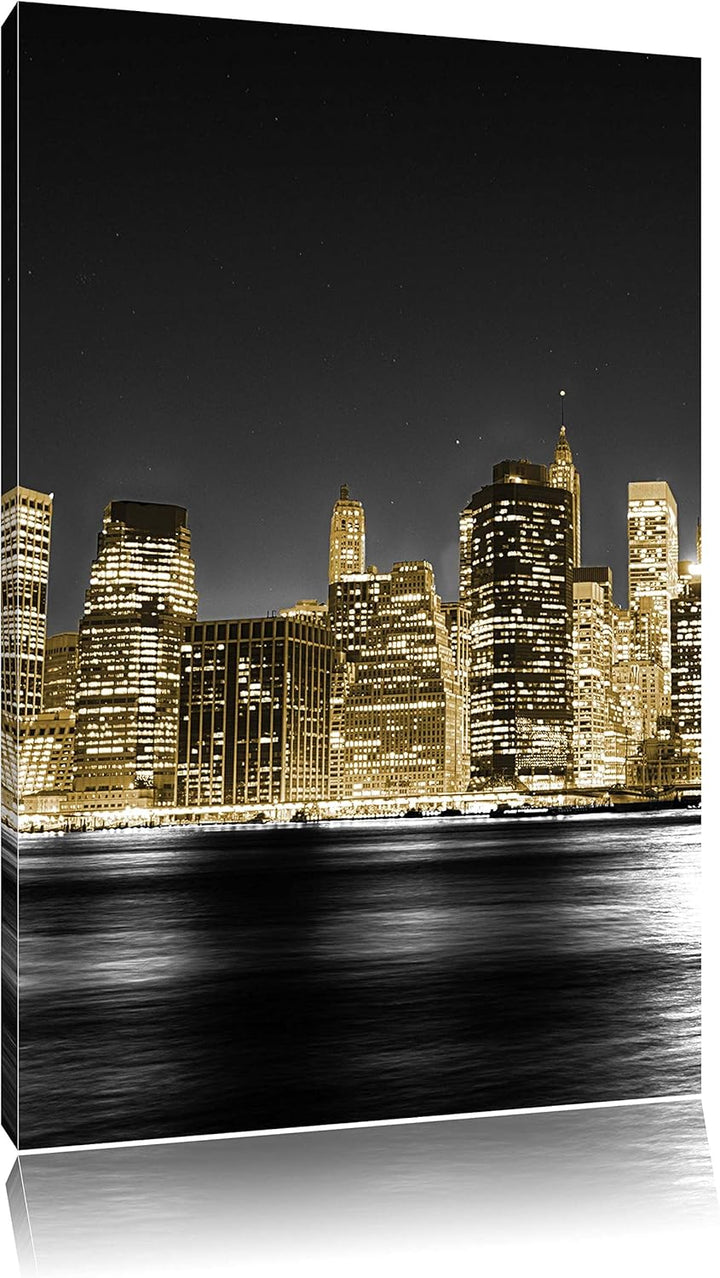 Pixxprint Manhattan Skyline bei Nacht als Leinwandbild/Grösse: 100x70 cm/Wandbild/Kunstdruck/fertig