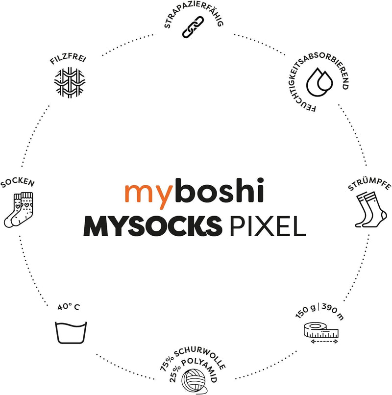 myboshi Strickset Socken Family, Strickset für Fortgeschrittene, inkl. mysocks Pixel Sockenwolle, Na
