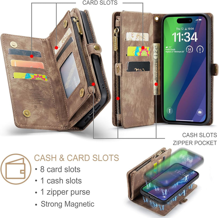 UFinetech für iPhone 15 Hülle, Flip Leder TPU Stossfest Kartenfach Tasche Handyhülle für iPhone 15,