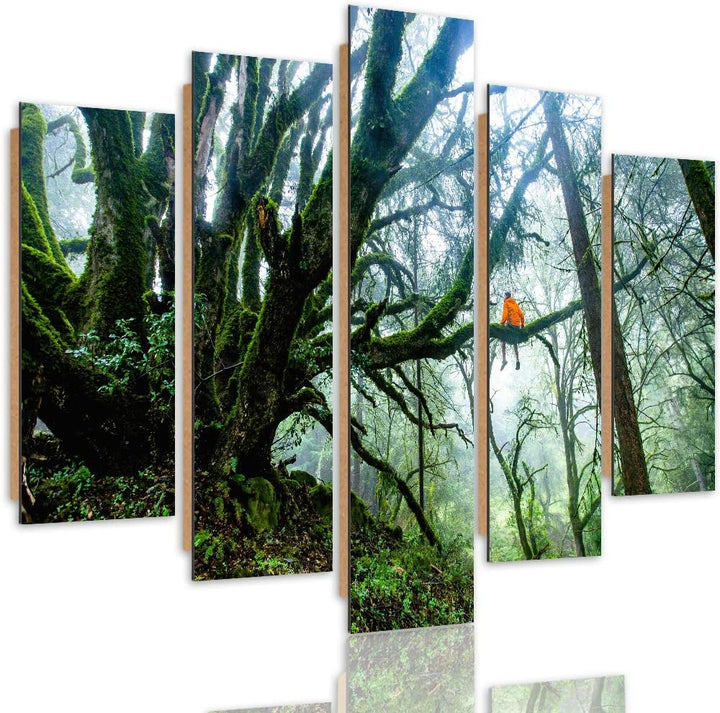 Bilder 5 Teilig Landschaft Deco Panel Kunst Natur Wald Mensch grün 100x70 cm Deco panel 100x70 cm C,