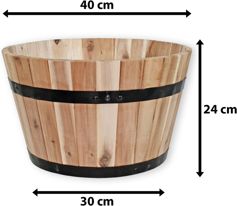 colourliving Pflanzkübel Holz rund 40 cm Holzfass Blumenkübel Blumentopf Natur Akazienholz Pflanztop