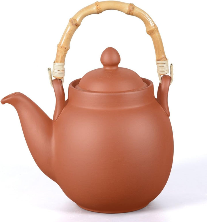 Aricola Ton Teekanne Tenno 1,1 Liter mit Tonsieb, Bambushenkel und Stövchen. Handgefertigt, Original