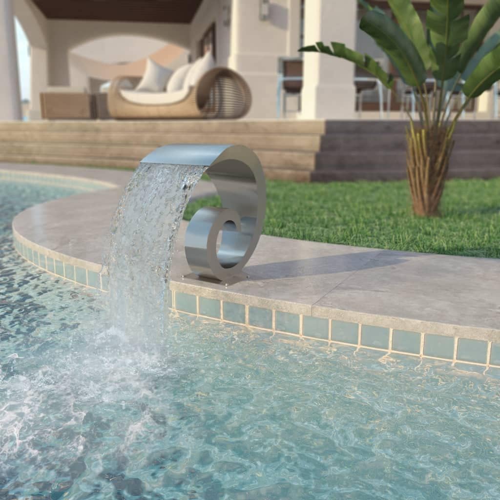 HOMIUSE Pool-Wasserfall Edelstahl 50x30x53 cm Silbern Wasserfall Brunnen Wasserfall Garten Wasserfal