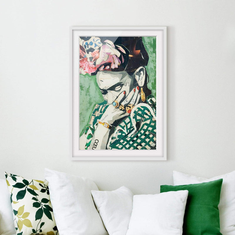 Bild mit Rahmen - Frida Kahlo - Collage No.3 - Rahmenfarbe Weiss, 70 x 50 cm 70cm x 50cm Weiss, 70cm