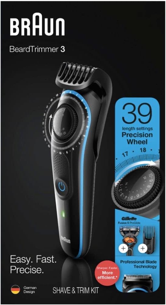 Braun – 81705178 – BT3240 Bart- und Haarschneider, 39 Längeneinstellungen, Schwarz/Blau BT3240 Singl