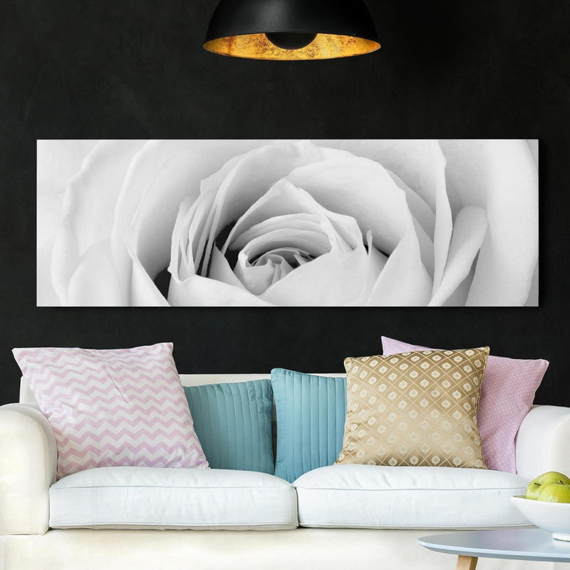 Bilderwelten Leinwandbild Schwarz-Weiss - Close Up Rose - Panoramabild Quer, 30cm x 90cm, 30cm x 90c