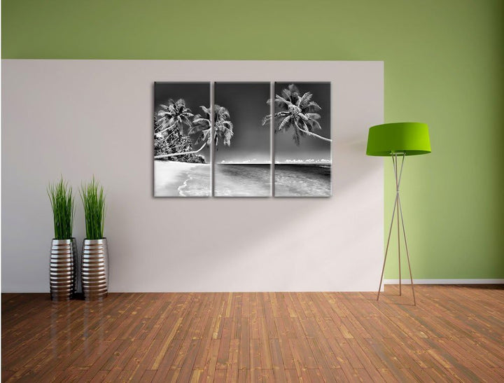 Pixxprint Monocrome, Palmen über dem Meer 3-Teiler Leinwandbild 120x80 Bild auf Leinwand