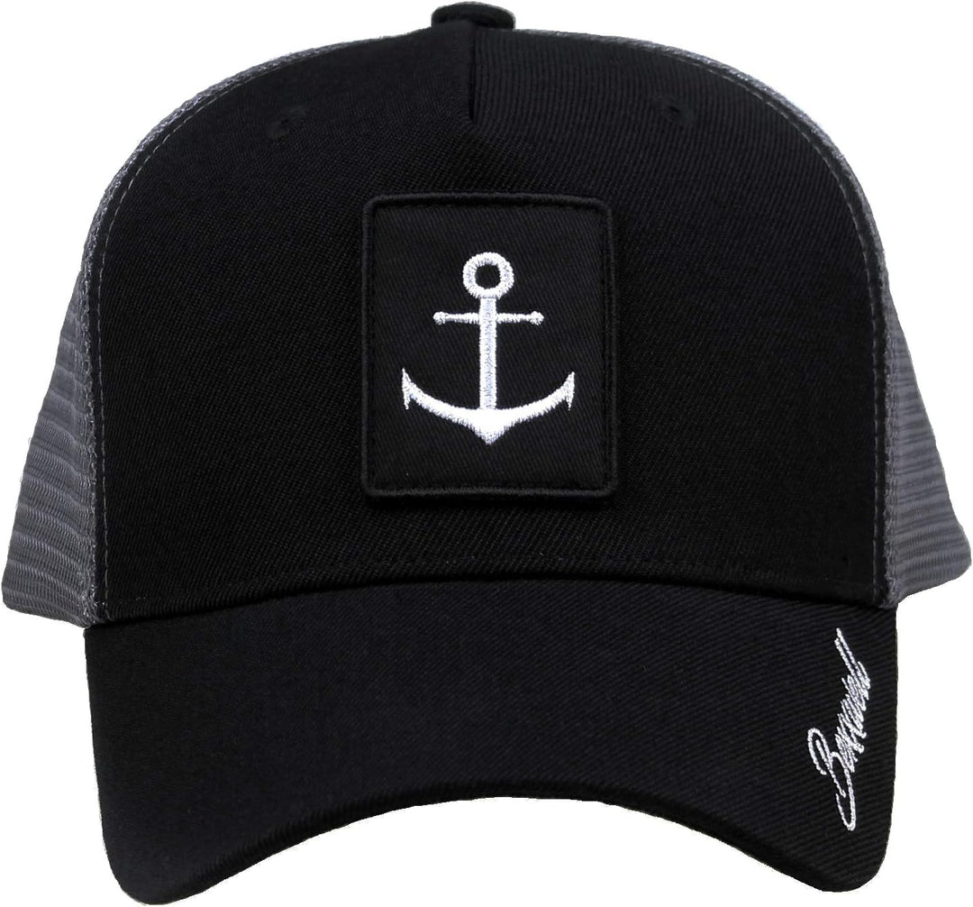 Bexxwell Trucker Cap schwarz/grau mit Anker-Patch (optimale Passform, Kappe, Black, Truckercap, Anke