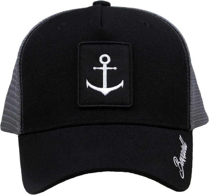 Bexxwell Trucker Cap schwarz/grau mit Anker-Patch (optimale Passform, Kappe, Black, Truckercap, Anke