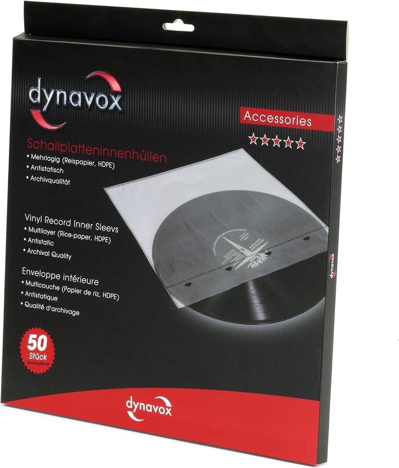 Dynavox Schallplatten-Innenhülle 50er Pack, klar, Archiv-Qualität, Vinylhüllen für LPs Single, Singl