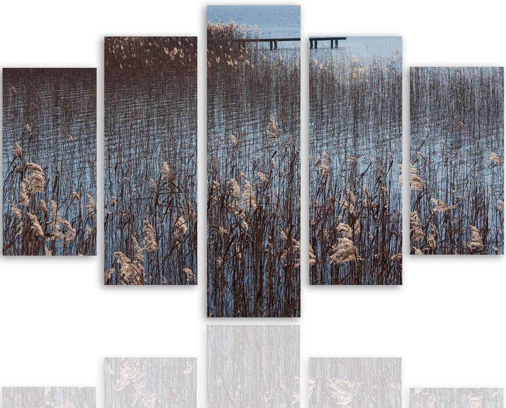 Bild auf Leinwand Landschaft 5 Teilig Modern Natur See Gras bunt 150x100 cm Leinwandbild 150x100 cm