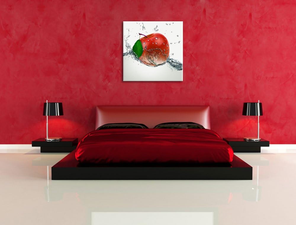 Pixxprint Köstlicher Apfel fällt ins Wasser als Leinwandbild/Grösse: 70x70 cm/Wandbild/Kunstdruck/fe