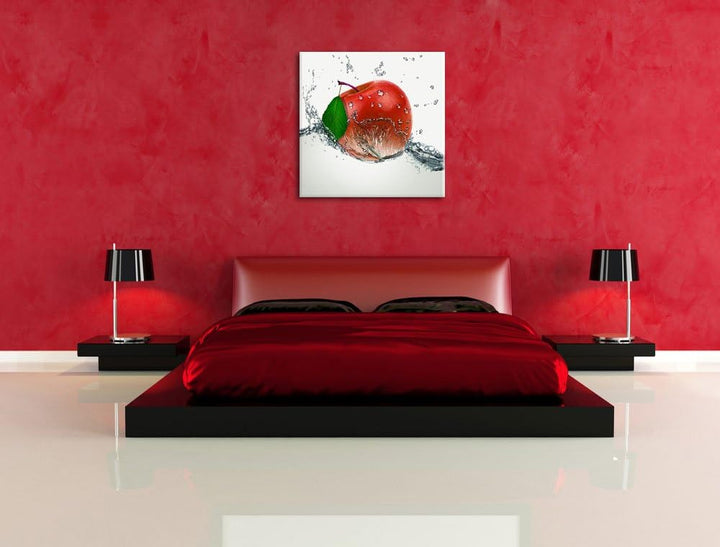 Pixxprint Köstlicher Apfel fällt ins Wasser als Leinwandbild/Grösse: 70x70 cm/Wandbild/Kunstdruck/fe