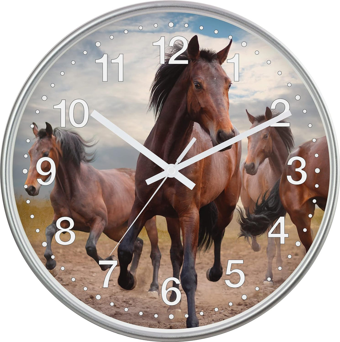 Eurotime Quarzwanduhr, 30 cm, Kunststoffgehäuse Silber, Echtglasabdeckung, klares 12-Zahlen Zifferbl