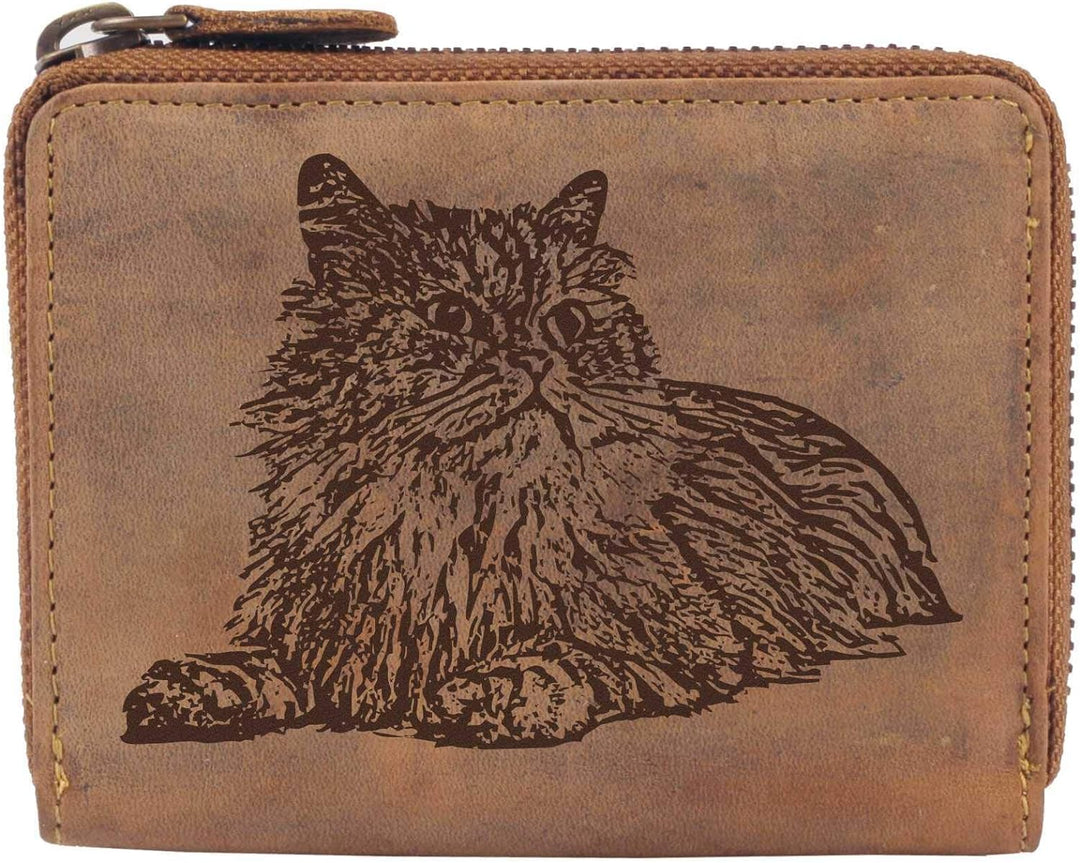 Greenburry Portemonnaie Damen Geldbörse Braun mit Perser Katze Motiv 13x10x3cm, Perser Katze