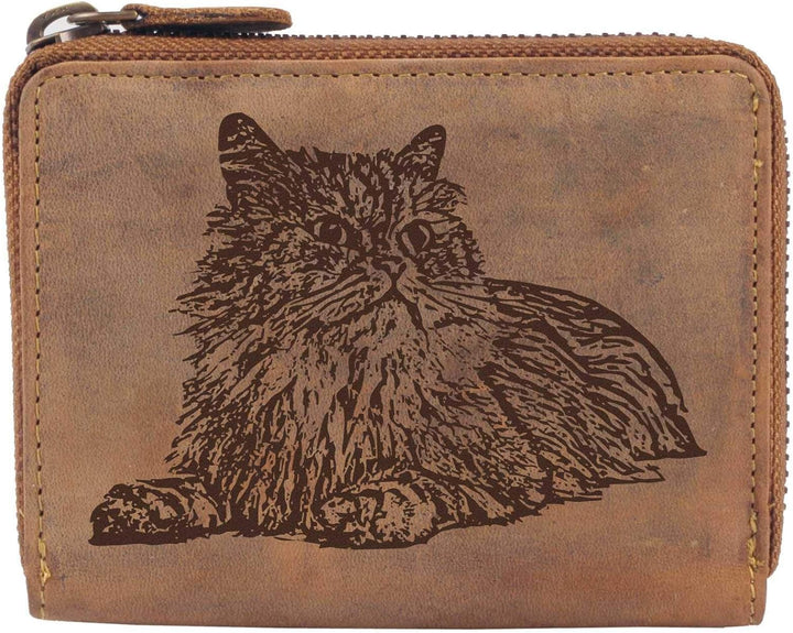 Greenburry Portemonnaie Damen Geldbörse Braun mit Perser Katze Motiv 13x10x3cm, Perser Katze