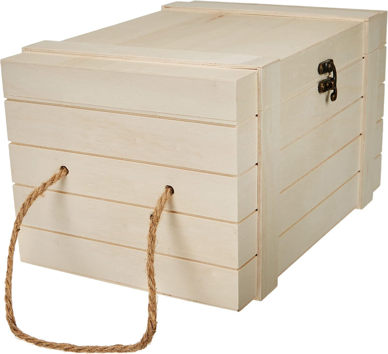 Rayher Hobby 62651000 Holz-Truhen Set mit Jutegriffen, Set 2 Stück, 30 x 20,5 x 17,3 cm und 24 x 16