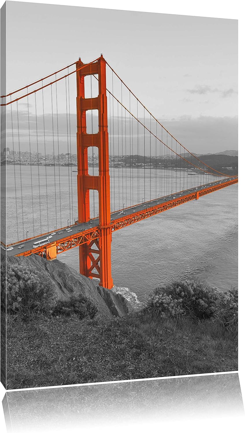 Pixxprint Golden Gate Bridge San Francisco, Format: 70x100 auf hochkantiges Leinwand, XXL riesige Bi