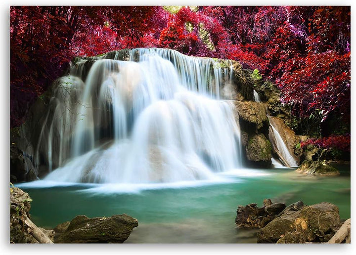 Febby Vlies Leinwandbild XXL Natur Teich Wasserfall 80x60 cm Wandbild Kunst Bilder Schlafzimmer Deko