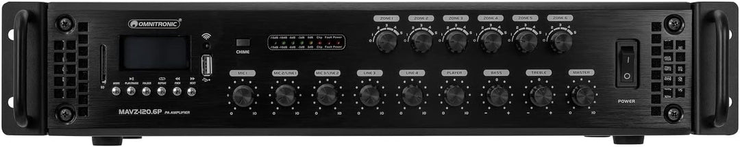 OMNITRONIC MAVZ-120.6P ELA-Mischverstärker | 6-Zonen-ELA-Mono-Mischverstärker, MP3-Player & IR-FB, Z