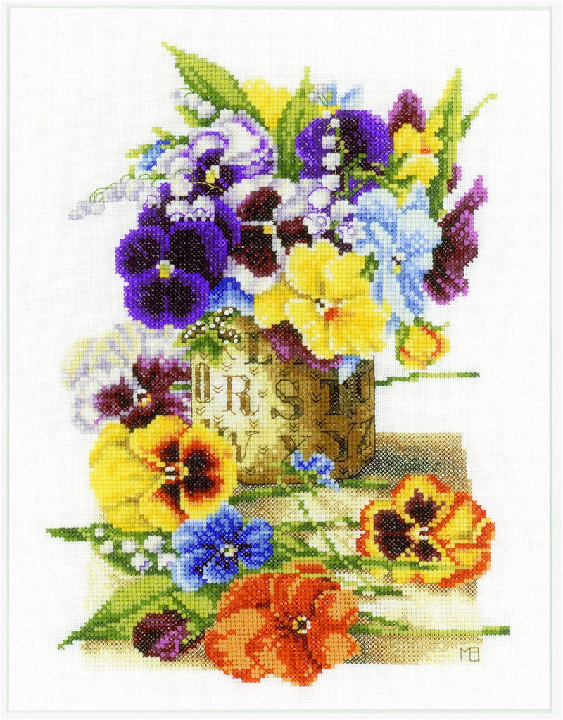 LANARTE PN Zählmusterpackung Stiefmütterchen Aida Kreuzstichpackung, Baumwolle, Mehrfarbig, 23 x 30