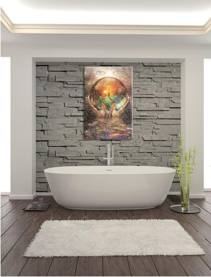 Pixxprint Glaskugel mit Hintergrund / 100x70cm Leinwandbild bespannt auf Holzrahmen/Wandbild Kunstdr