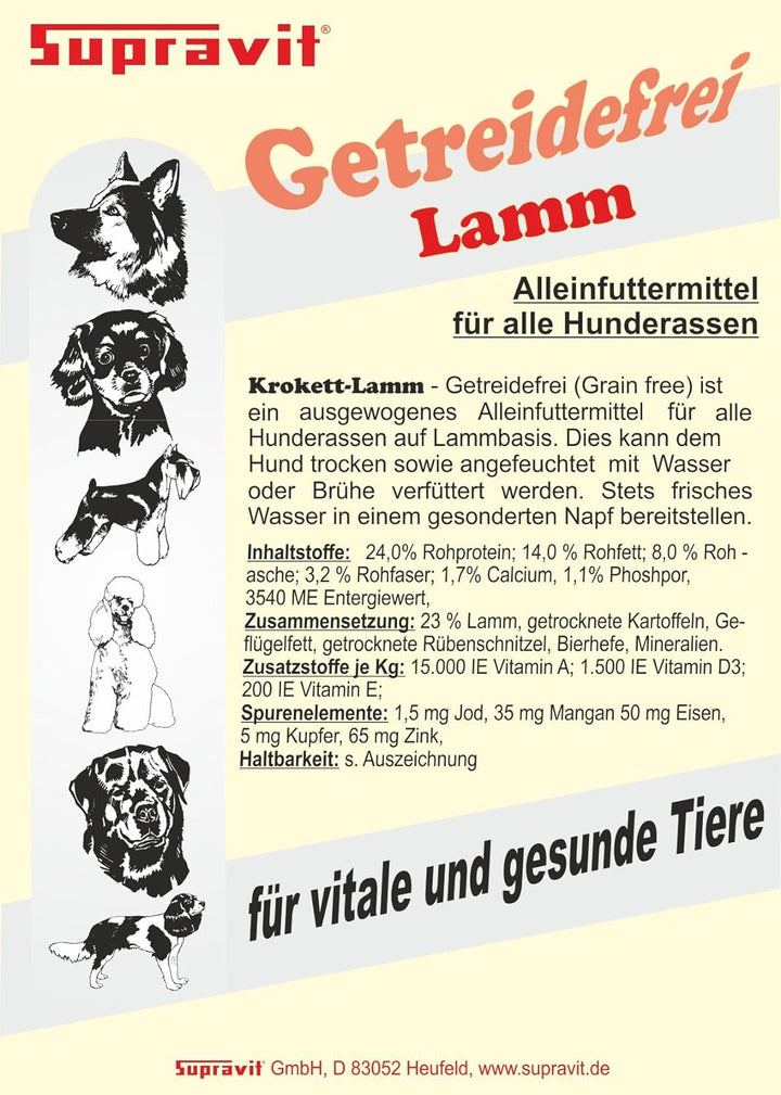 SUPRAVIT Hundefutter trocken Getreidefrei 15kg | Lamm und Kartoffeln | hohe Verträglichkeit | Gute A