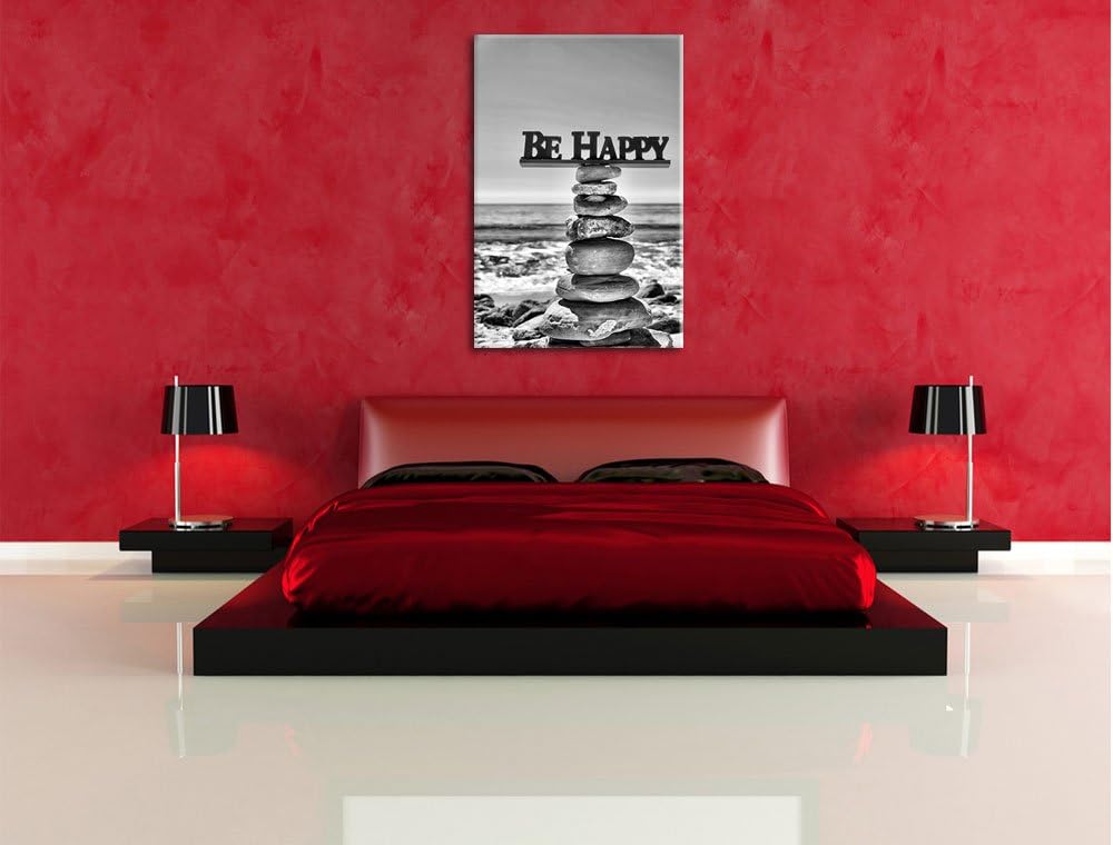 Pixxprint Steinturm am Strand / 100x70cm Leinwandbild bespannt auf Holzrahmen/Wandbild Kunstdruck De