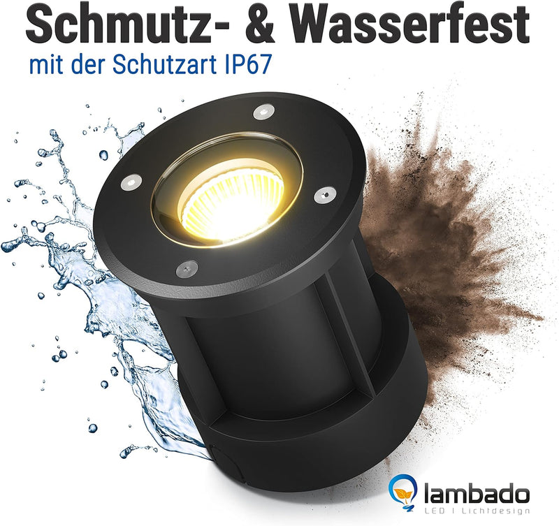 lambado® LED Bodenstrahler für Aussen in Schwarz - Wasserdicht & Befahrbar inkl. 5W GU10 Strahler ne