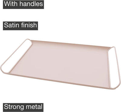 Point-Virgule Serviertablett aus Metall mit Handgriffe, Trendiger deko tablett für Küche, Puder rosa