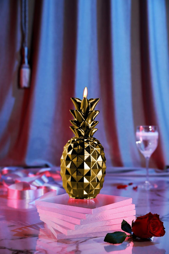 Candellana Ananas Paraffinkerze 100 x 100 x 210 mm - Gold Kerze Dekorativ - Kerzen Aesthetic 3D - Ca