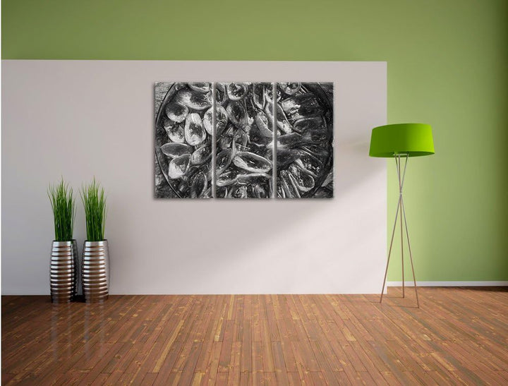 Pixxprint Tomaten Olivenöl Kräuter als Leinwandbild/Grösse: 3 Teilig (120x80 cm) cm/Wandbild/Kunstdr