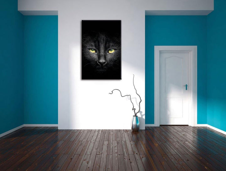 Pixxprint Dark schwarzes Katzengesicht als Leinwandbild/Grösse: 100x70 / Wandbild/Kunstdruck/fertig