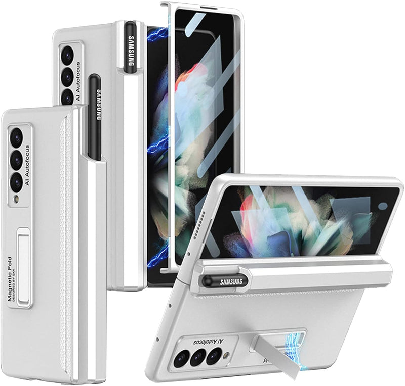 Miimall Kompatibel mit Samsung Galaxy Z Fold 3 Hülle mit Stifthalter Scharnierschutz, Z Fold 3 Hülle