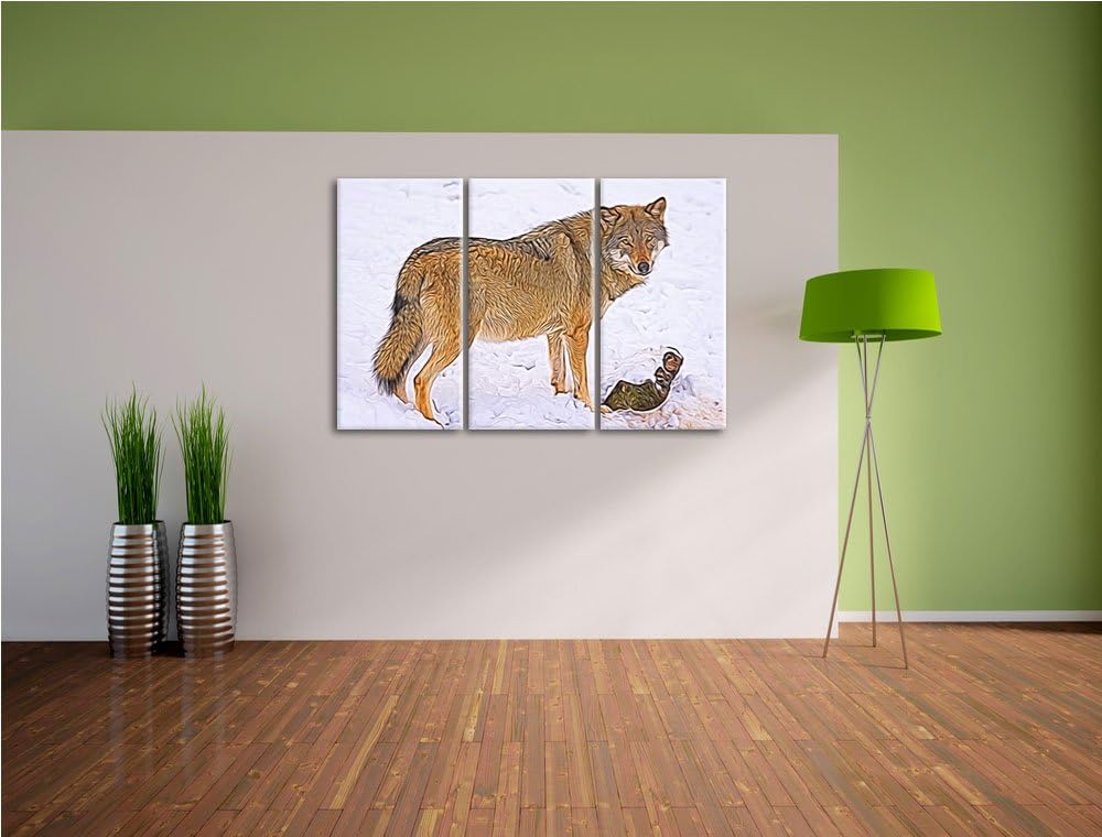 prächtiger Wolf im Schnee Spezial 3-Teiler Leinwandbild 120x80 Bild auf Leinwand, XXL riesige Bilder