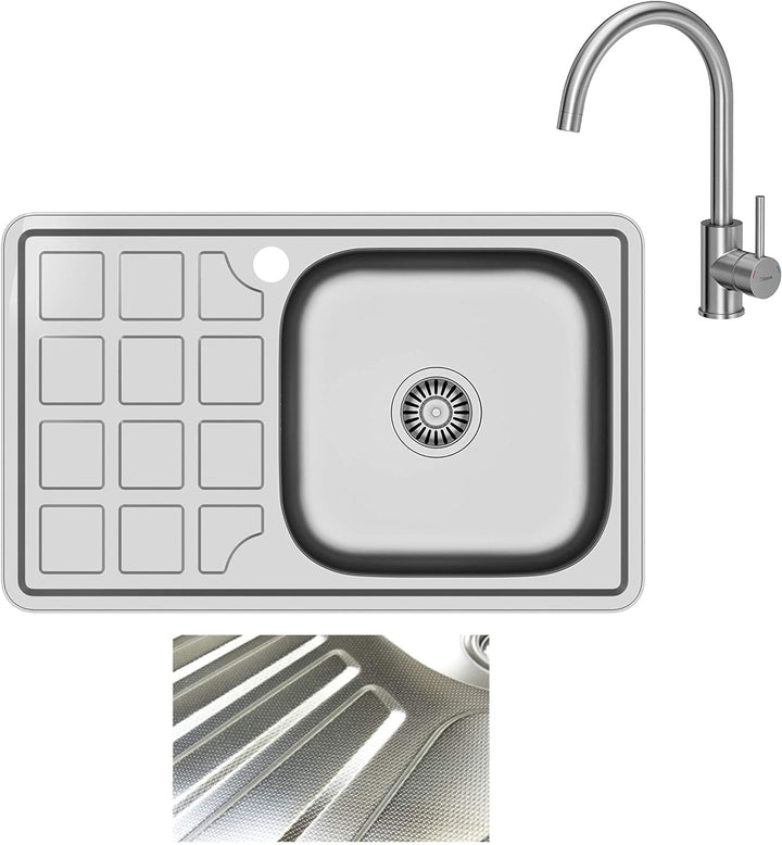 VBChome Einbauspüle mit Armatur 78x48 Leinenstruktur ab 50er Unterschrank Edelstahl Küchenspüle Spül