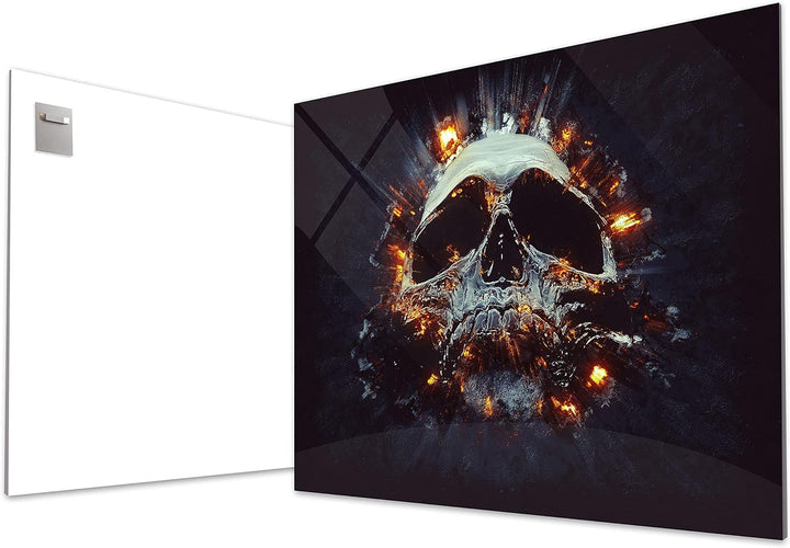 wandmotiv24 Totenkopf Wandbild aus Acrylglas, Grösse 100x75cm, Querformat, Explosion Schädel, Feuer,