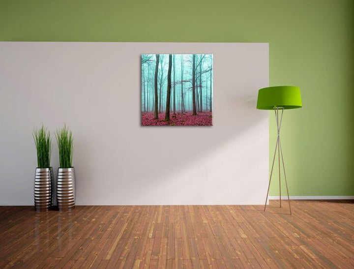 abstrakter Wald, Format: 70x70 auf Leinwand, XXL riesige Bilder fertig gerahmt mit Keilrahmen, Kunst