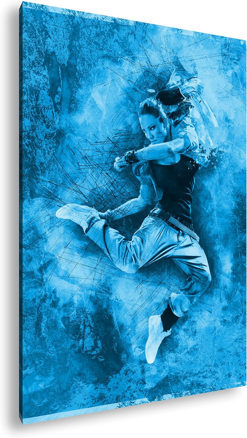 deyoli Illustration springende Frau Format: 80x60 Effekt: Monocrome Blau als Leinwandbild, Motiv fer