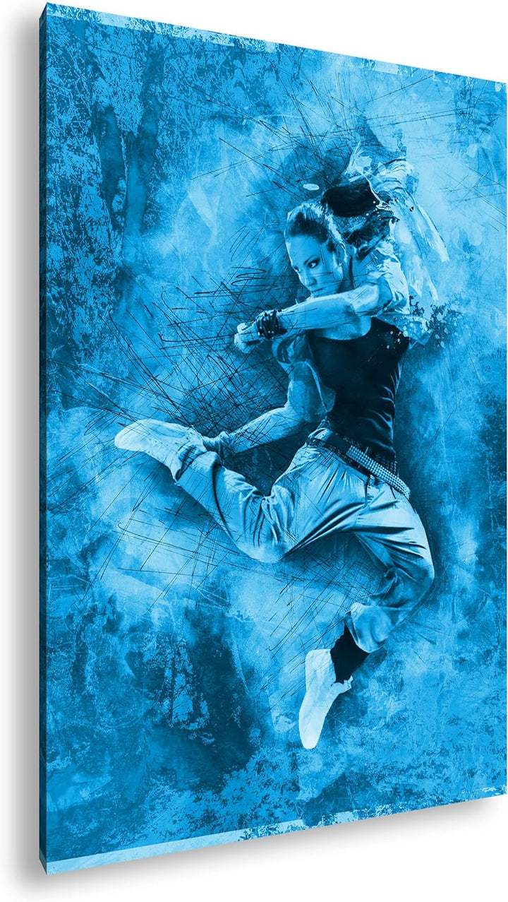 deyoli Illustration springende Frau Format: 80x60 Effekt: Monocrome Blau als Leinwandbild, Motiv fer