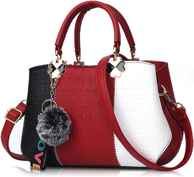 NICOLE & DORIS 2024 Neue Frauen Tasche Damen Leder Handtasche Mode Umhängetasche Mit Pompon abnehmba