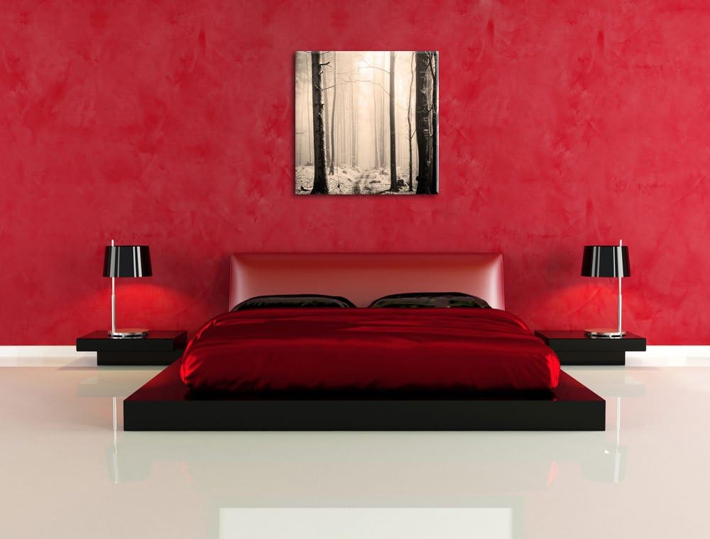 Pixxprint Mystischer Wald Schwarz/Weiss, Format: 70x70 auf Leinwand, 70x70